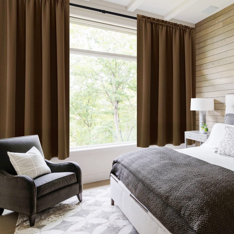 DWCN Blackout Curtains Room Darkening Thermal Insulated Bedroom Curtains Window Curtain Panels, 52 x 63 inches Long, Set of 2 Brown Rod Pocket Drapes - Image 2